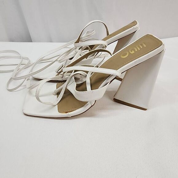 Ego Size 10 Triangle Block Heel Strappy Gladiator Heel Chunky White B - Picture 5 of 9
